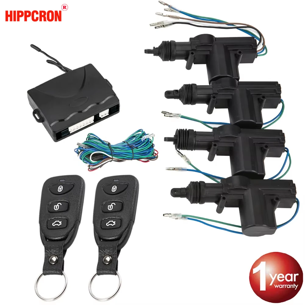Hippcron-cerradura de puerta de coche, sistema de entrada sin llave con Control remoto, Kit de bloqueo con actuador de cerradura de 4 puertas Universal de 12V