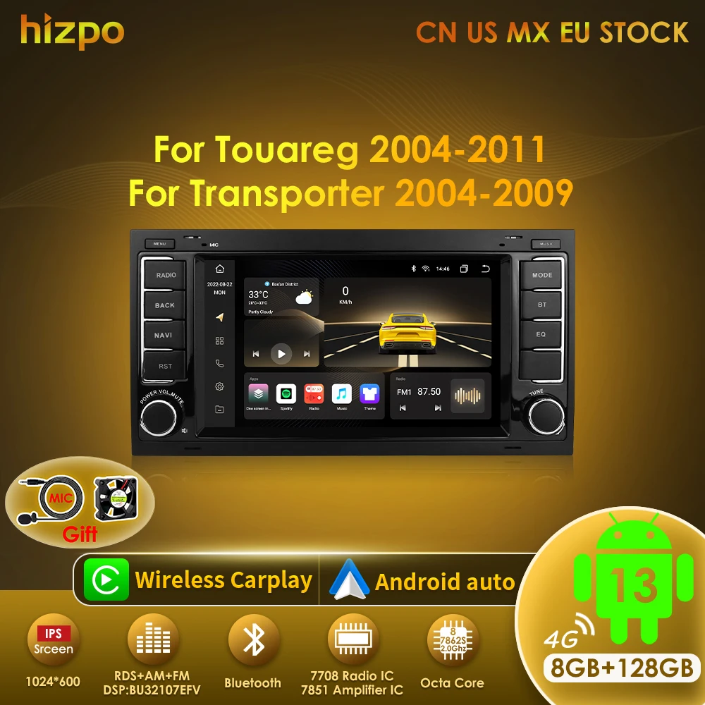 Hizpo Android Radio para VW Touareg/Transporter T5 - GPS CarPlay 4G