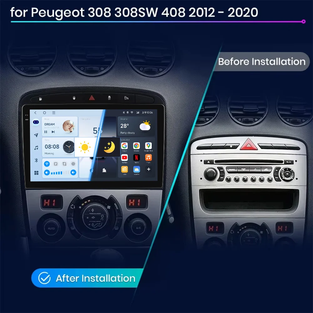 JIUYIN inalámbrico CarPlay Andorid 13 Auto Radio de coche para Peugeot 308 408 2007-2015 AI voz Multimedia GPS 2din radio - imagen 4