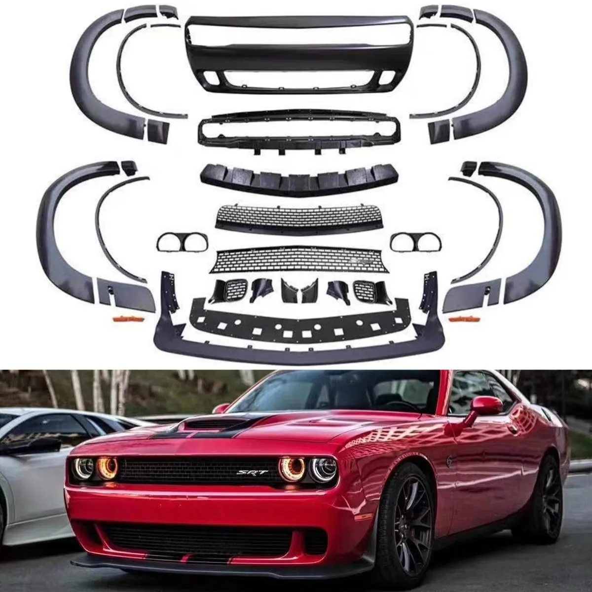 Para Dodge Challenger SRT Hellcat Car Facelift actualiza el Kit de carrocería a 2023 SRT Demon parachoques delantero guardabarros anchos protección de ruedas - imagen 2