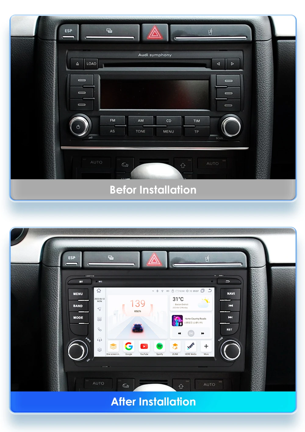 Radio 2DIN Android con CarPlay y GPS para Audi A4 B6/S4 y Exeo - imagen 2
