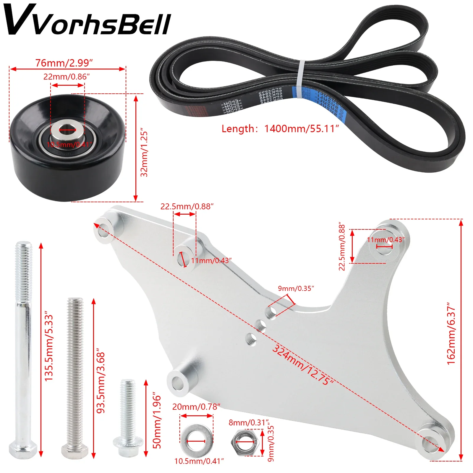 Kit soporte alternador doble plateado – Chevy GM Vortec 4.8 5.3 6.0 6.2 - imagen 2