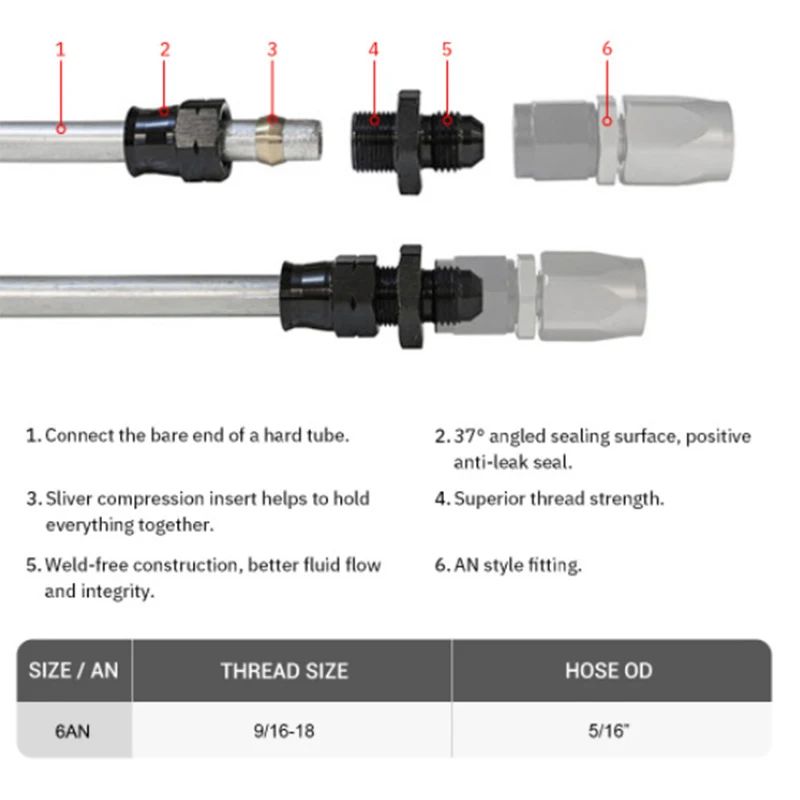 Racor de combustible universal aluminio AN6 hembra para tubo 3/8-5/16 - imagen 5