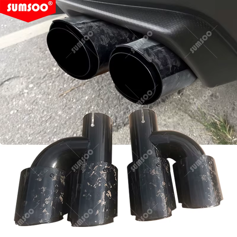 SUMSOO, cola de escape doble de fibra de carbono forjada negra