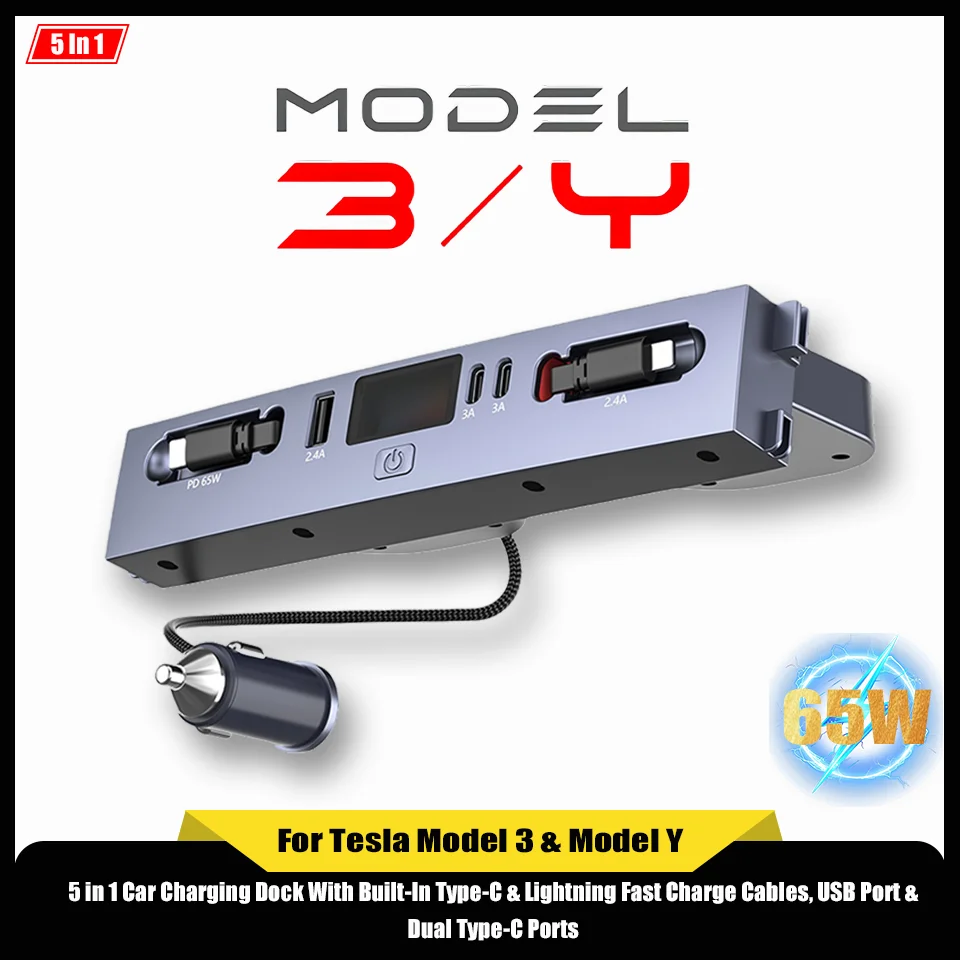Cargador rápido dual 65W Tesla Model 3/Y – enchufe mechero
