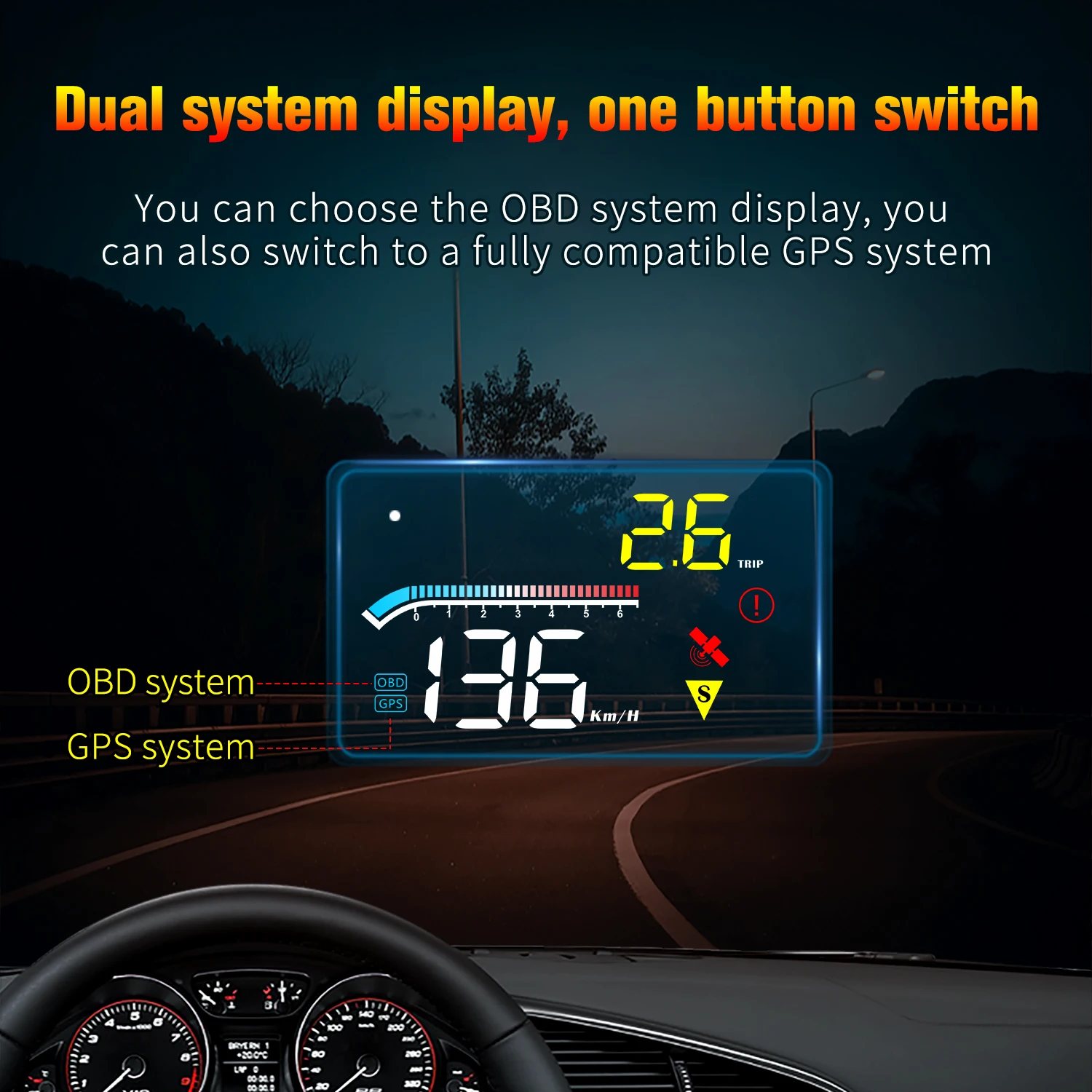 HUD M17 pantalla frontal OBD GPS – Velocímetro RPM y temperatura - imagen 4