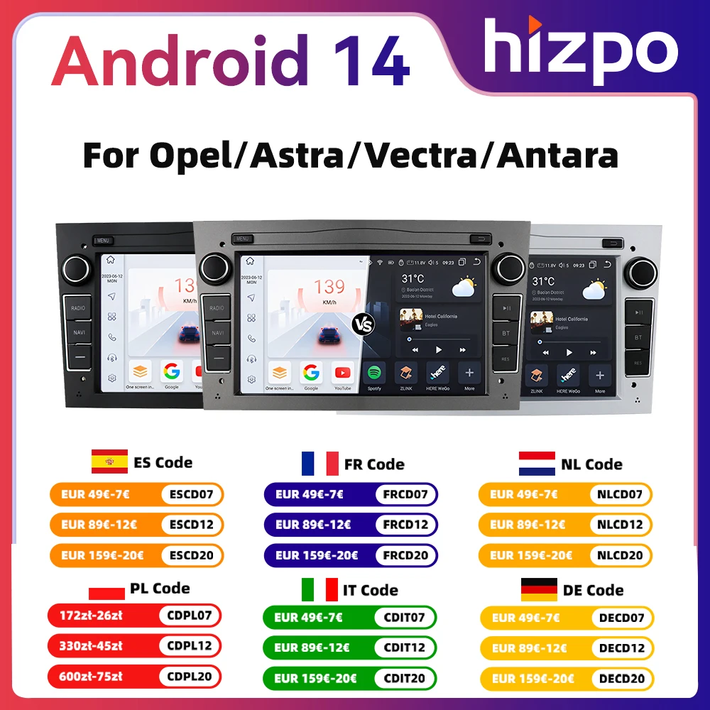 Radio Android HIZPO 2 Din con GPS y CarPlay para Opel Astra Zafira Corsa