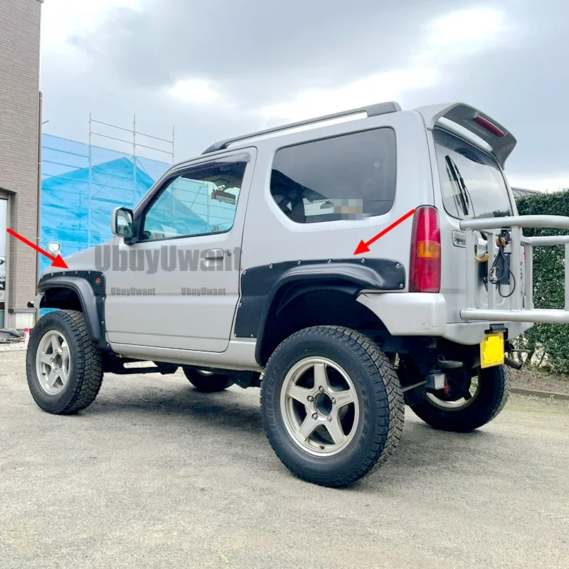 4 Uds estilo de coche rueda negra mate ceja arco redondo guardabarros guardabarros protectores contra salpicaduras para Suzuki jimny 2007-2017 - imagen 4