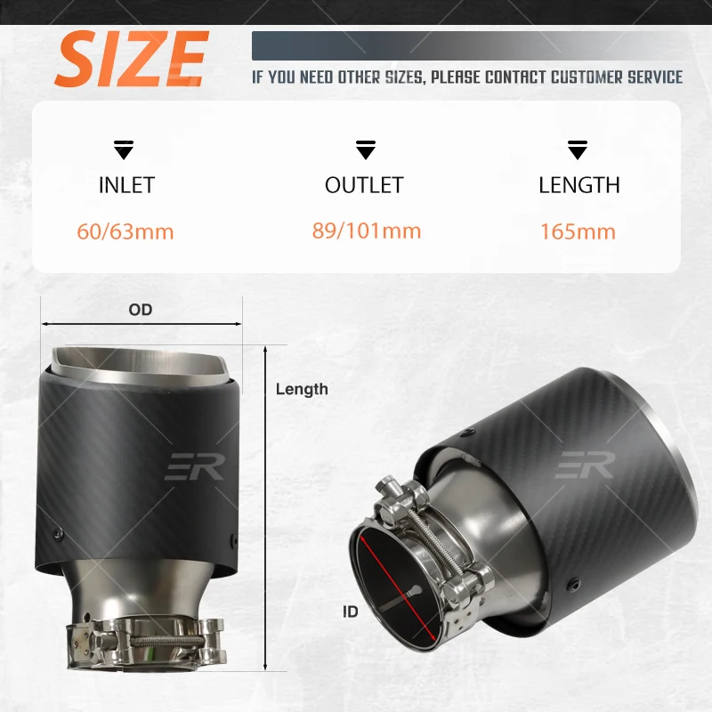 Punta de escape universal en acero inoxidable mate, fibra de carbono - imagen 4
