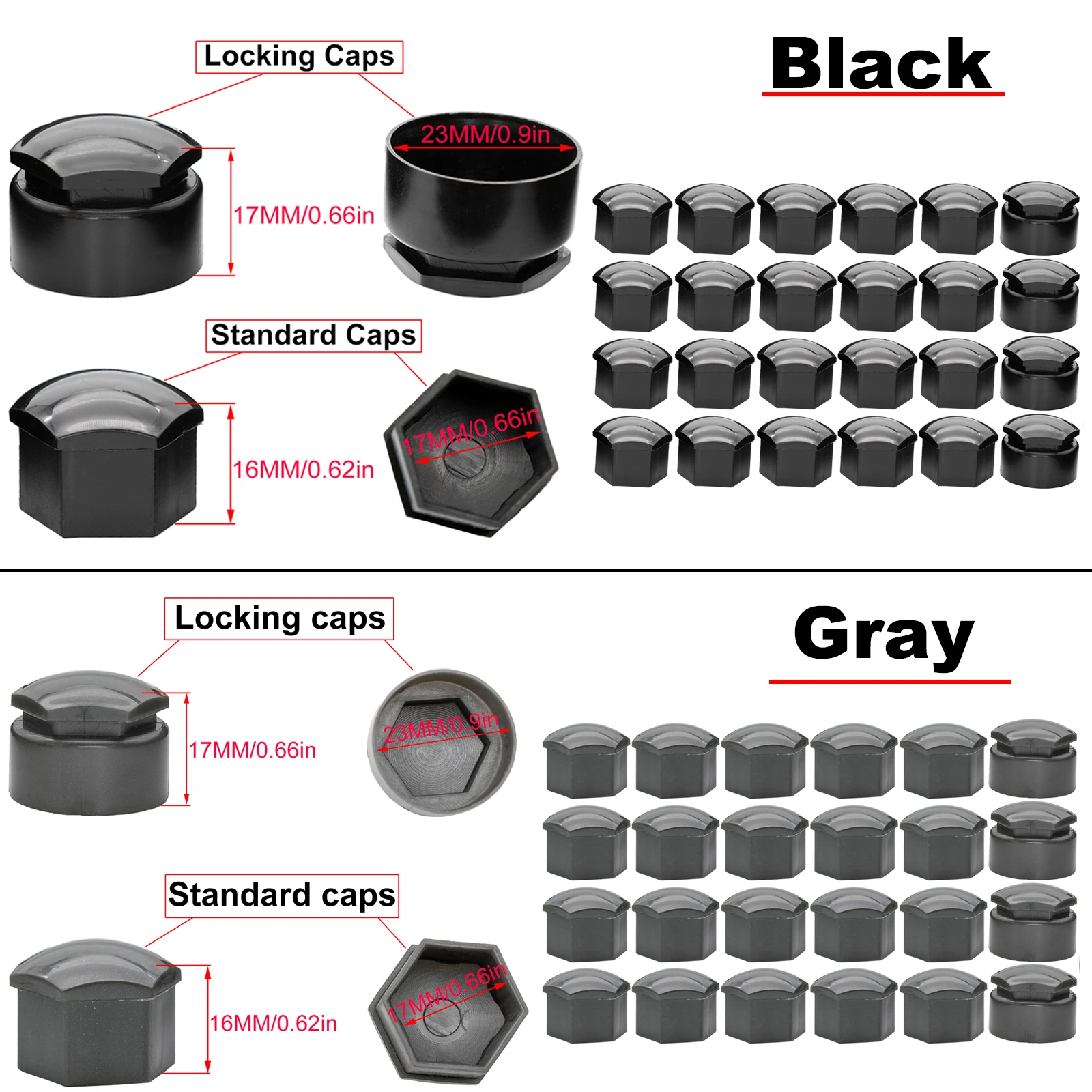 Tapa central de tuerca 17 mm gris/negro con extractor universal - imagen 2