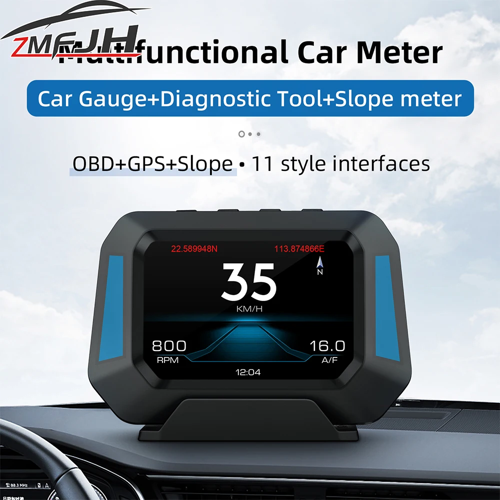 Monitor HUD P21 velocímetro digital OBD2 GPS universal