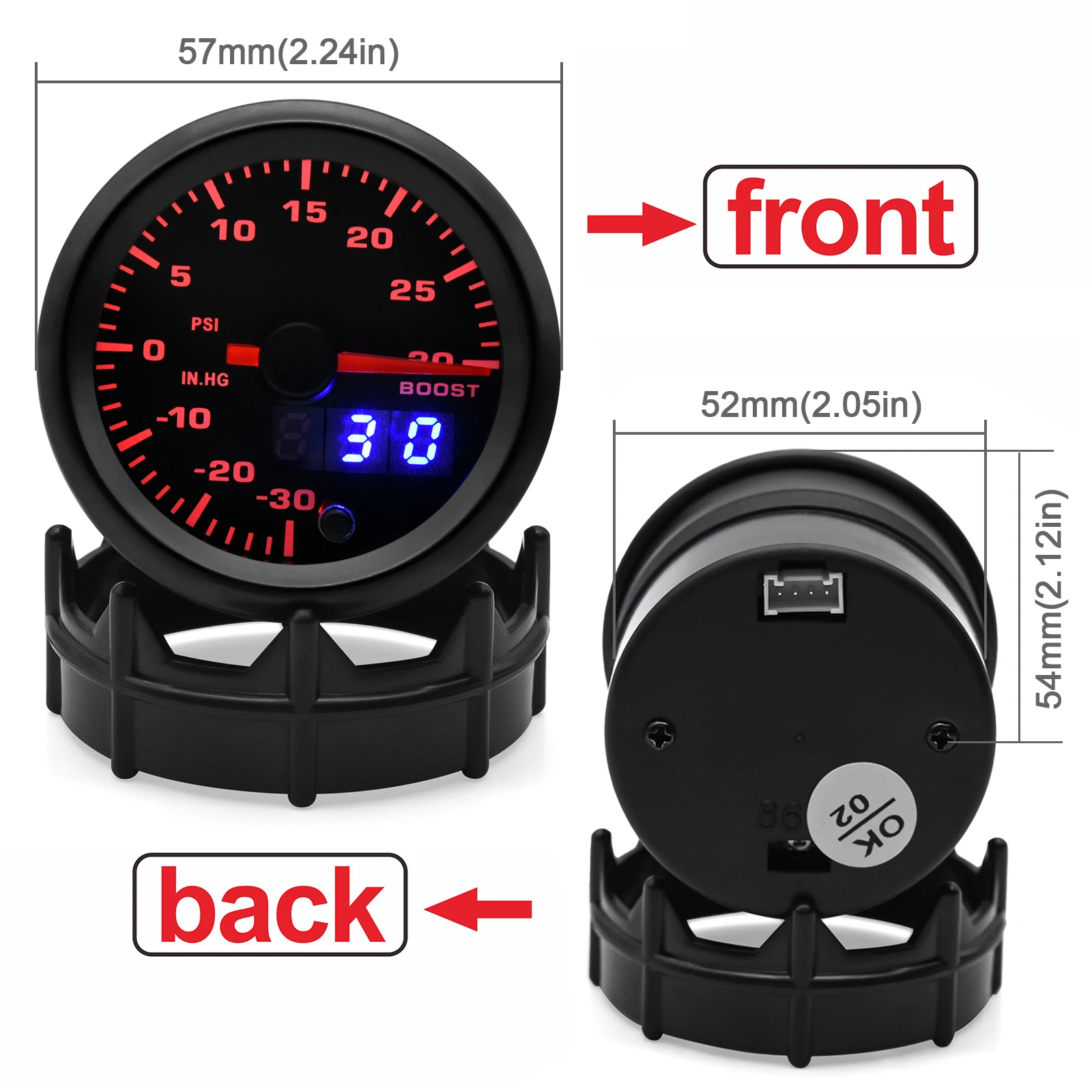 Manómetro turbo digital AD 52 mm con sensor – 0-30 PSI - imagen 2