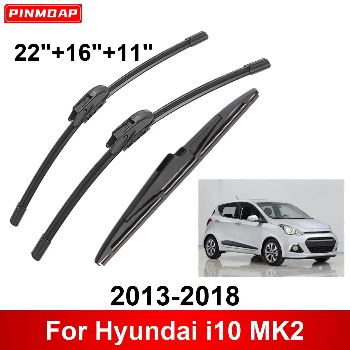 Escobillas de limpiaparabrisas delanteras y traseras para Hyundai i10 MK2 2013-2018, accesorios para automóviles, 3 piezas, 2013, 2014, 2015, 2016, 2017, 2018