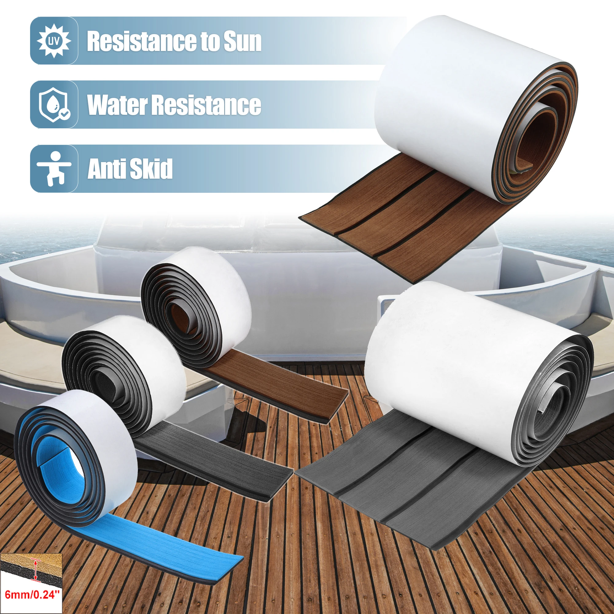 X Autohaux-cubierta de teca de imitación EVA, alfombra antideslizante autoadhesiva para suelo de barco, yate, RV, 2400x57mm, 2400X170mm