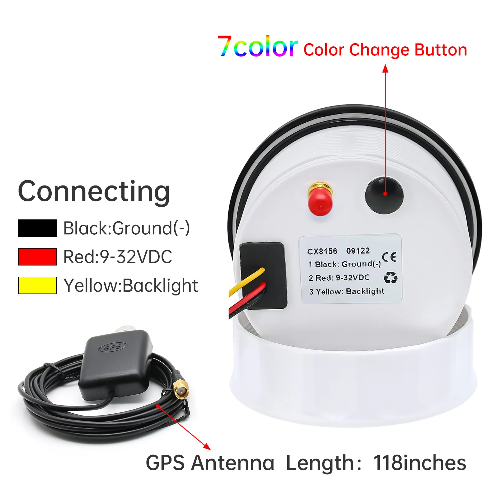 Velocímetro GPS 85 mm para moto, barco y coche con antena y 7 colores - imagen 5