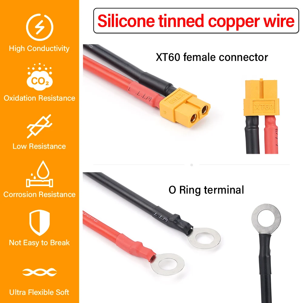 Cable de batería XT60 hembra con terminal M8, 10 AWG - imagen 4