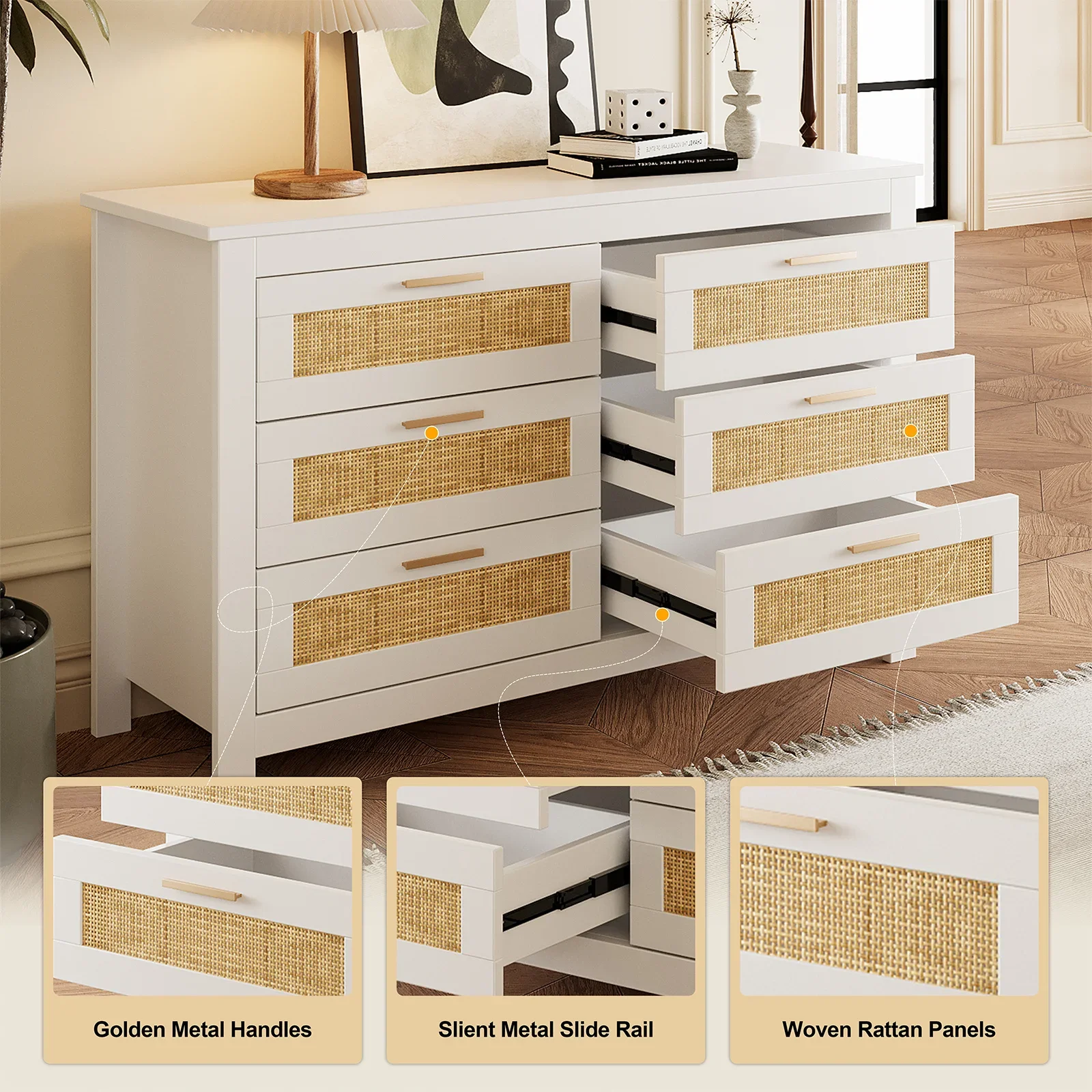 Cajonera de ratán con 6 cajones – Mesita de noche y mueble auxiliar - imagen 4