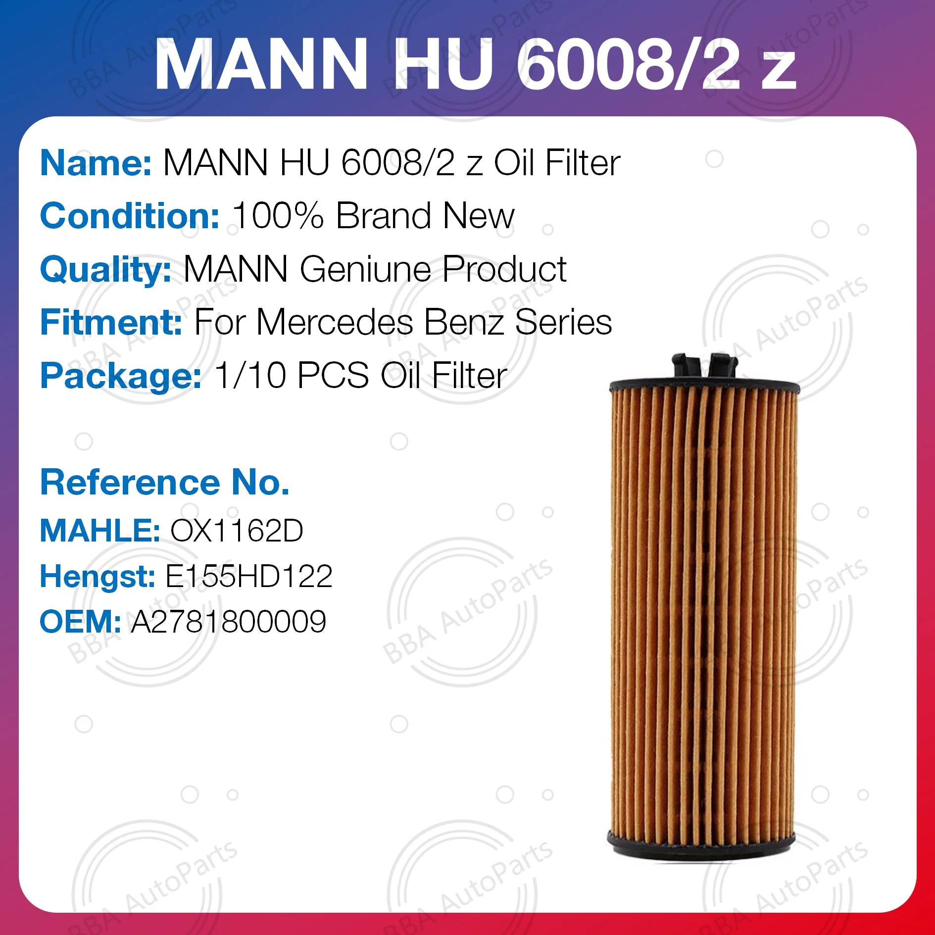 MANN OE A2781800009 filtro de aceite para Mercedes S500L AMG - imagen 2