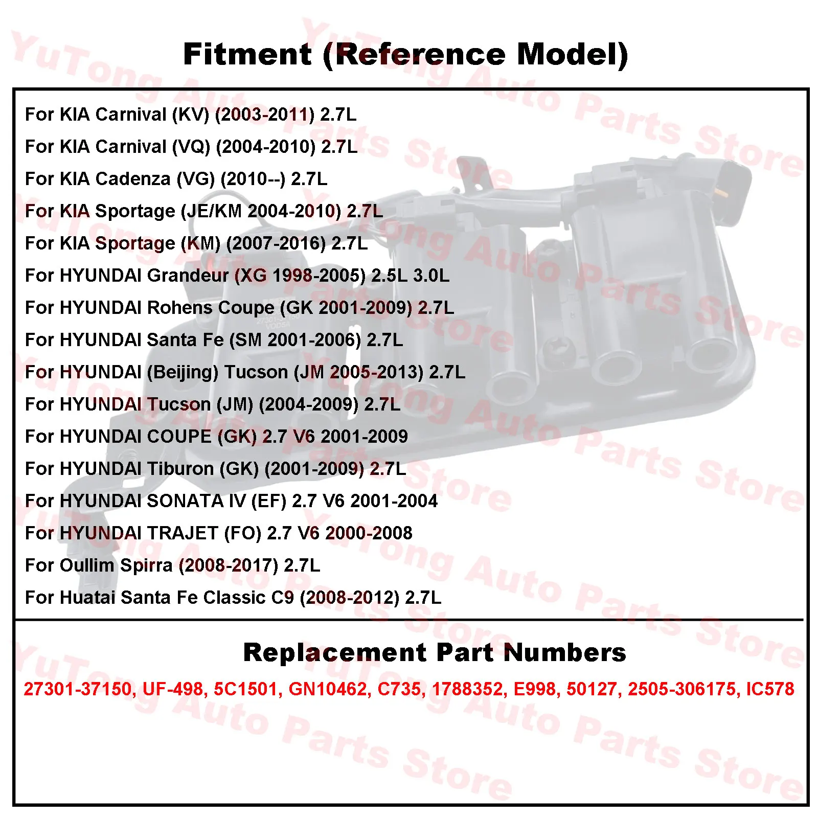 Bobina encendido OEM 27301-37150 Hyundai Tucson Kia Sportage 2.7L V6 - imagen 3