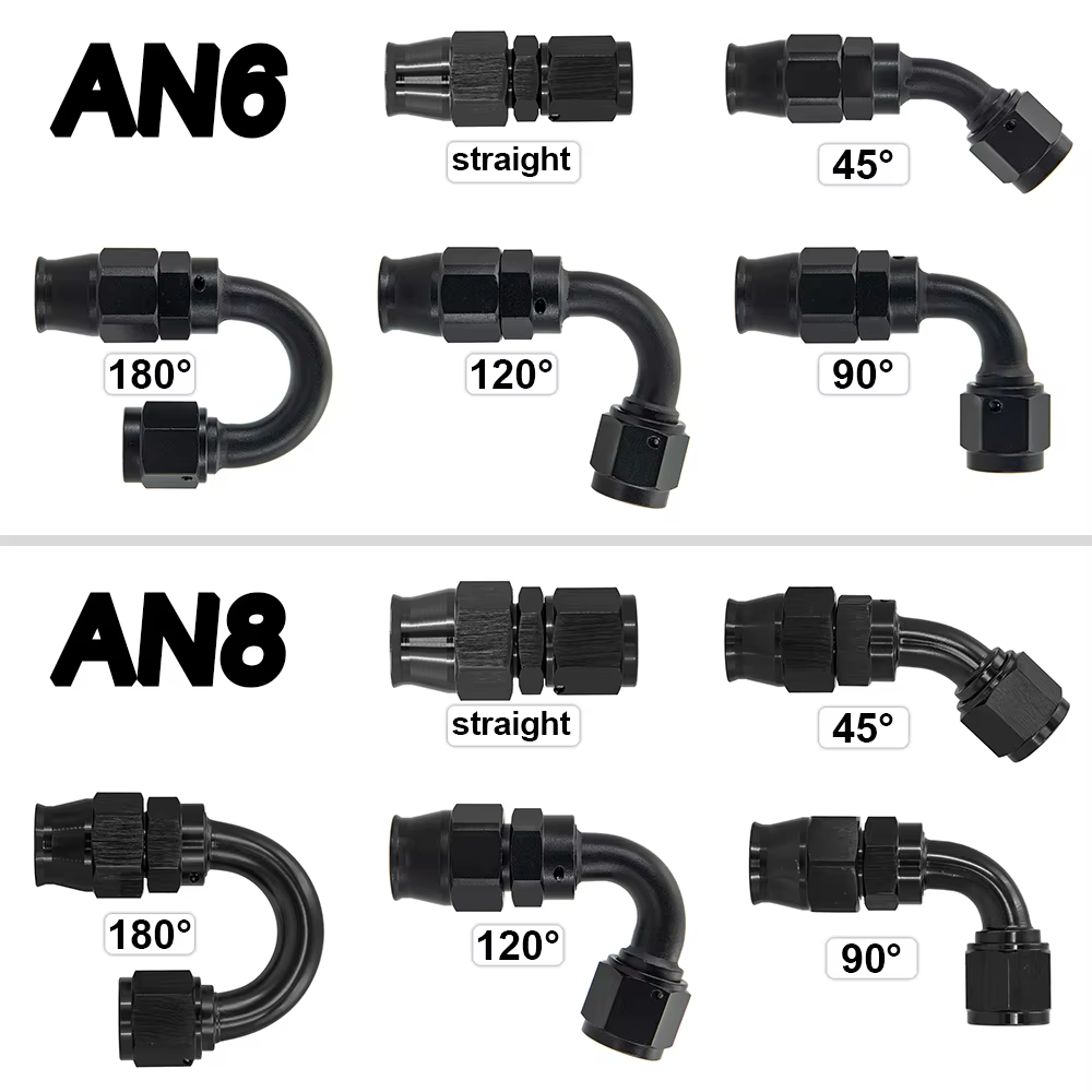 Racor reutilizable AN6 AN8 AN10 45-180° para manguera PTFE