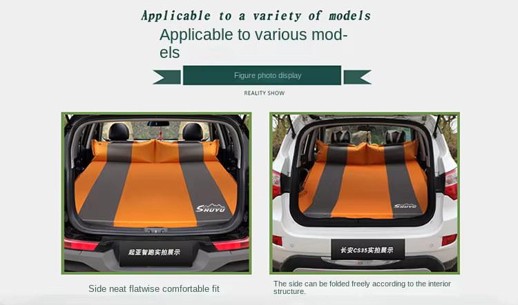 Cama inflable instalada en el interior de un vehículo