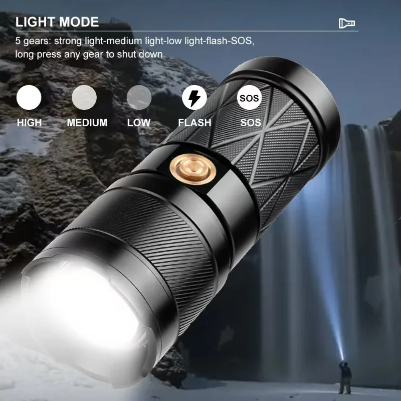 Linterna LED de aluminio con zoom y batería de larga duración