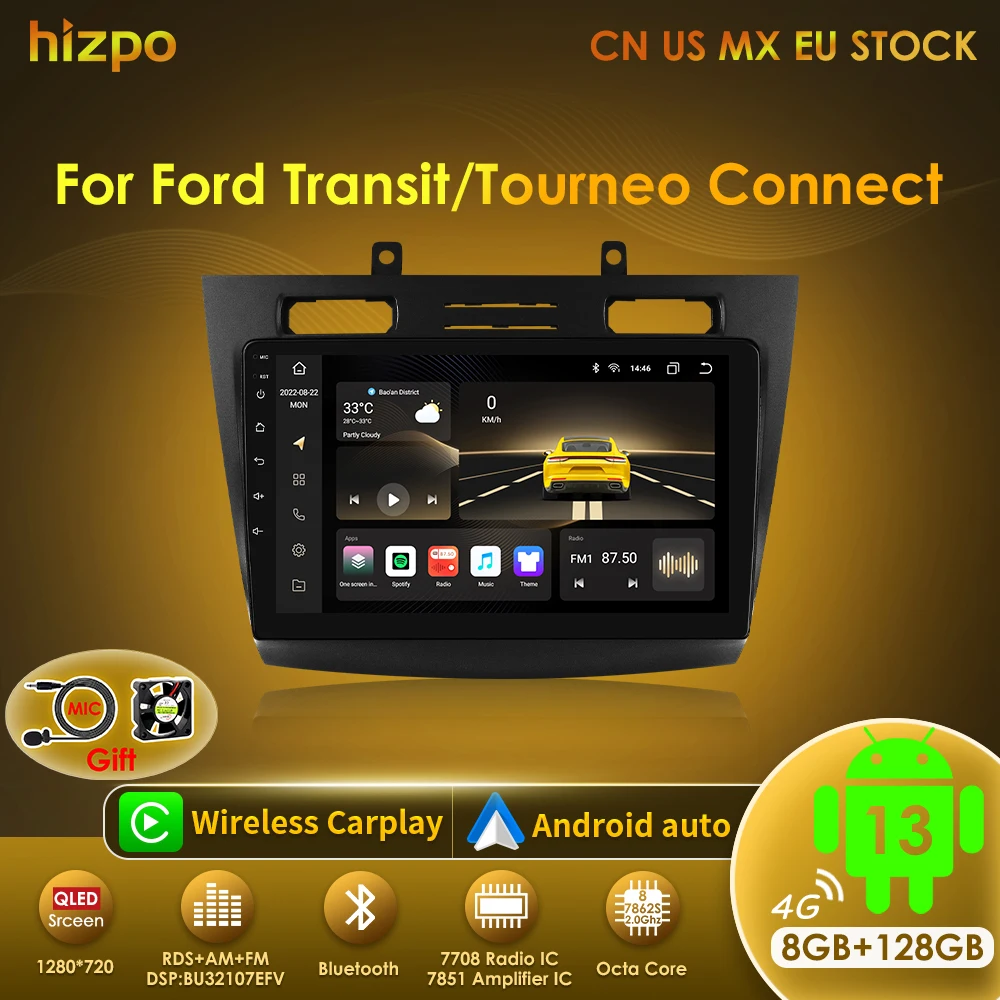 Hizpo Radio Android 13 para Ford Transit/Tourneo Connect 2005-2014