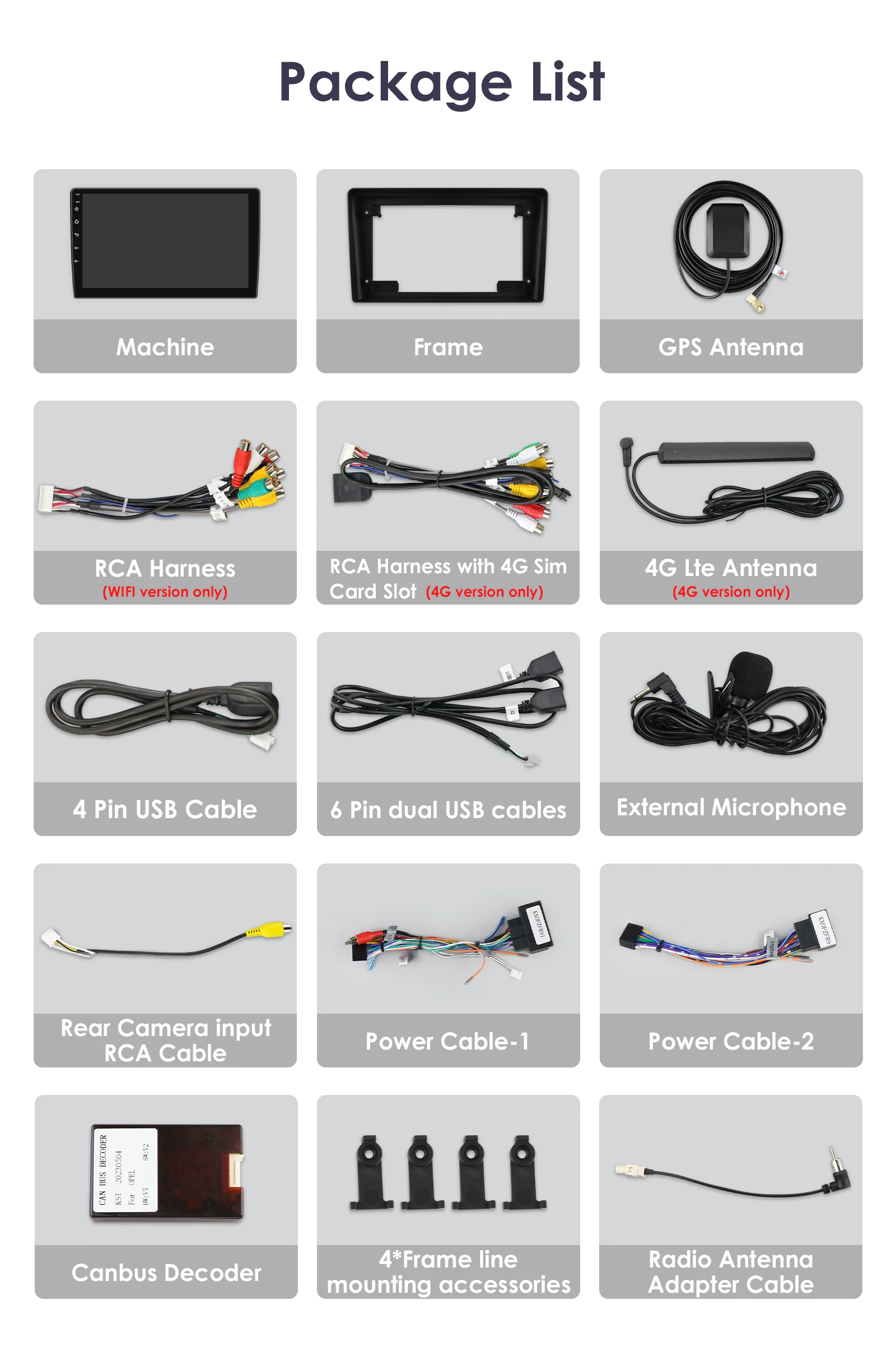 Accesorios incluidos con la radio Android para Opel