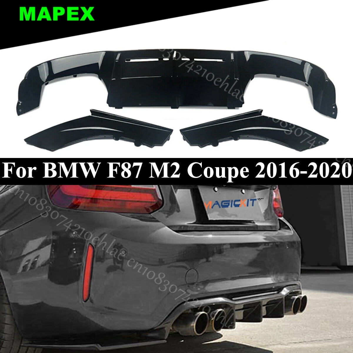 Difusor trasero negro brillante BMW F87 M2/M2C 2016-2020