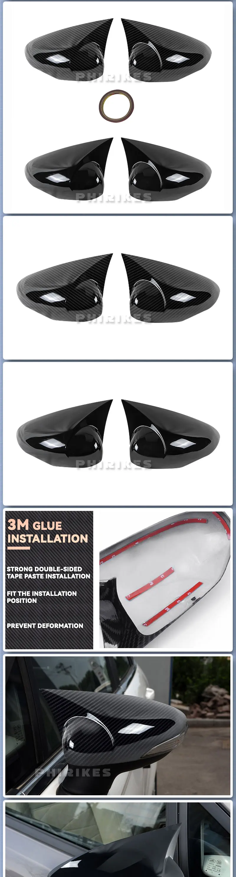 Cubiertas negras brillantes estilo murciélago para los retrovisores del Ford Fiesta