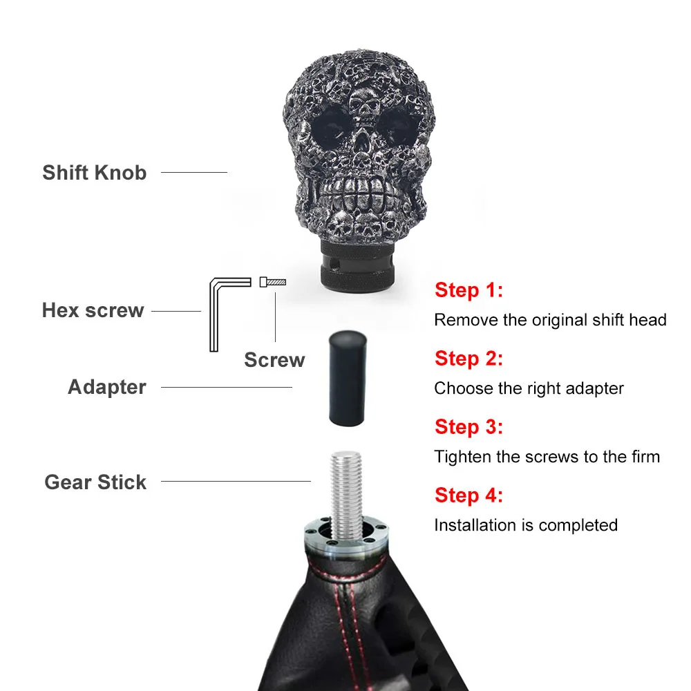Pomo de cambio manual con diseño de calavera para coche - imagen 3