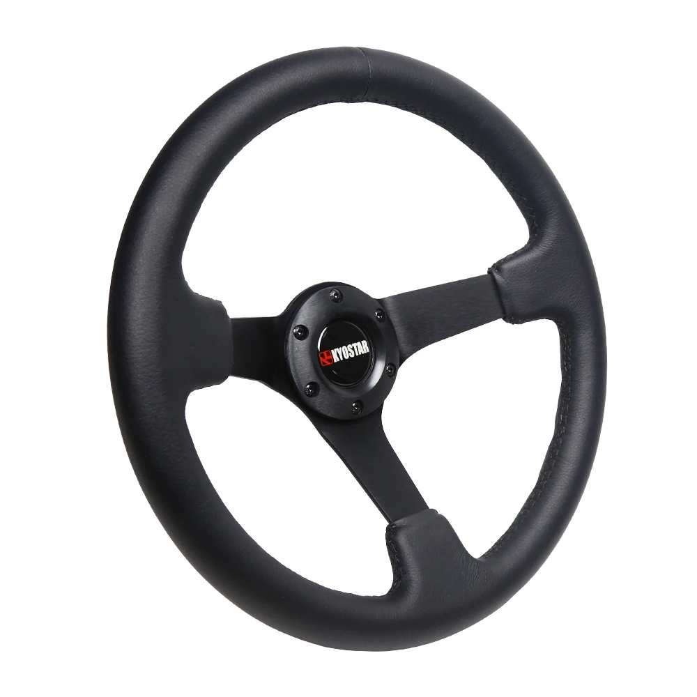Volante de competición platillo profundo de cuero negro universal