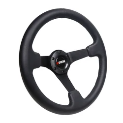 Volante de competición platillo profundo de cuero negro universal