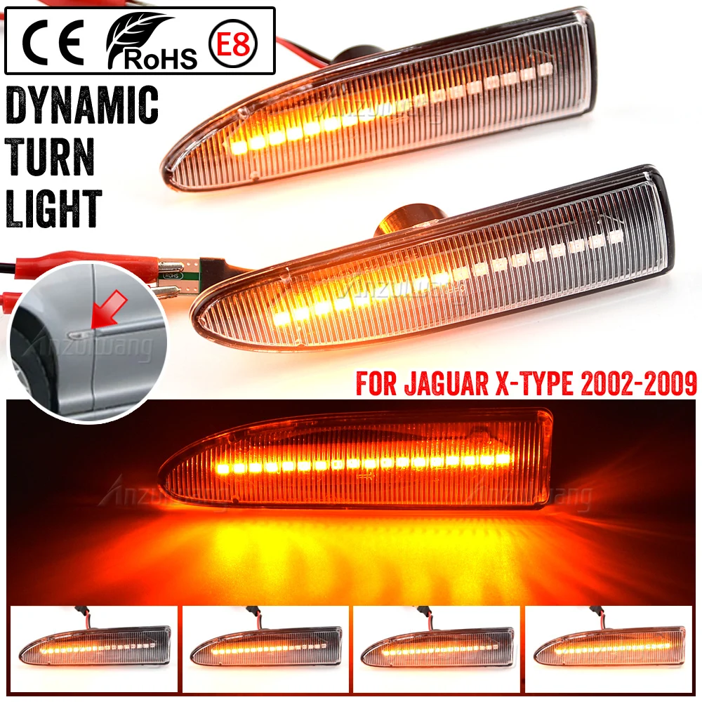 Luces LED de señal de giro dinámicas para coche, marcador lateral de guardabarros, lámpara indicadora intermitente, ámbar, 2 piezas, Para Jaguar x-type 2002, 2003, 2004-2009