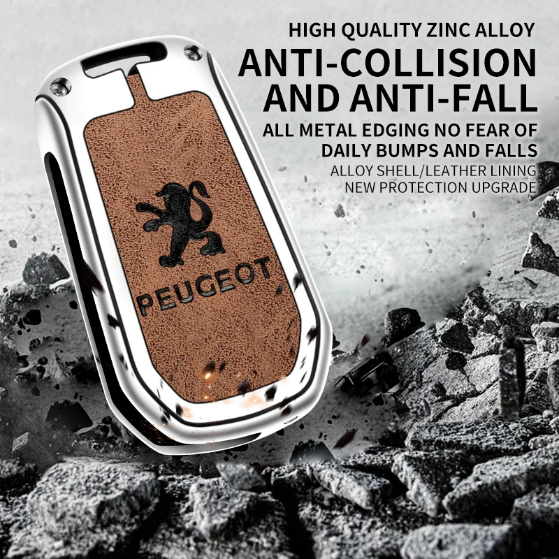 Zine-funda de cuero de aleación para llave de control remoto inteligente, cubierta protectora para Peugeot 208 2008 301 308 508 5008 RCZ, accesorio para llavero - imagen 3