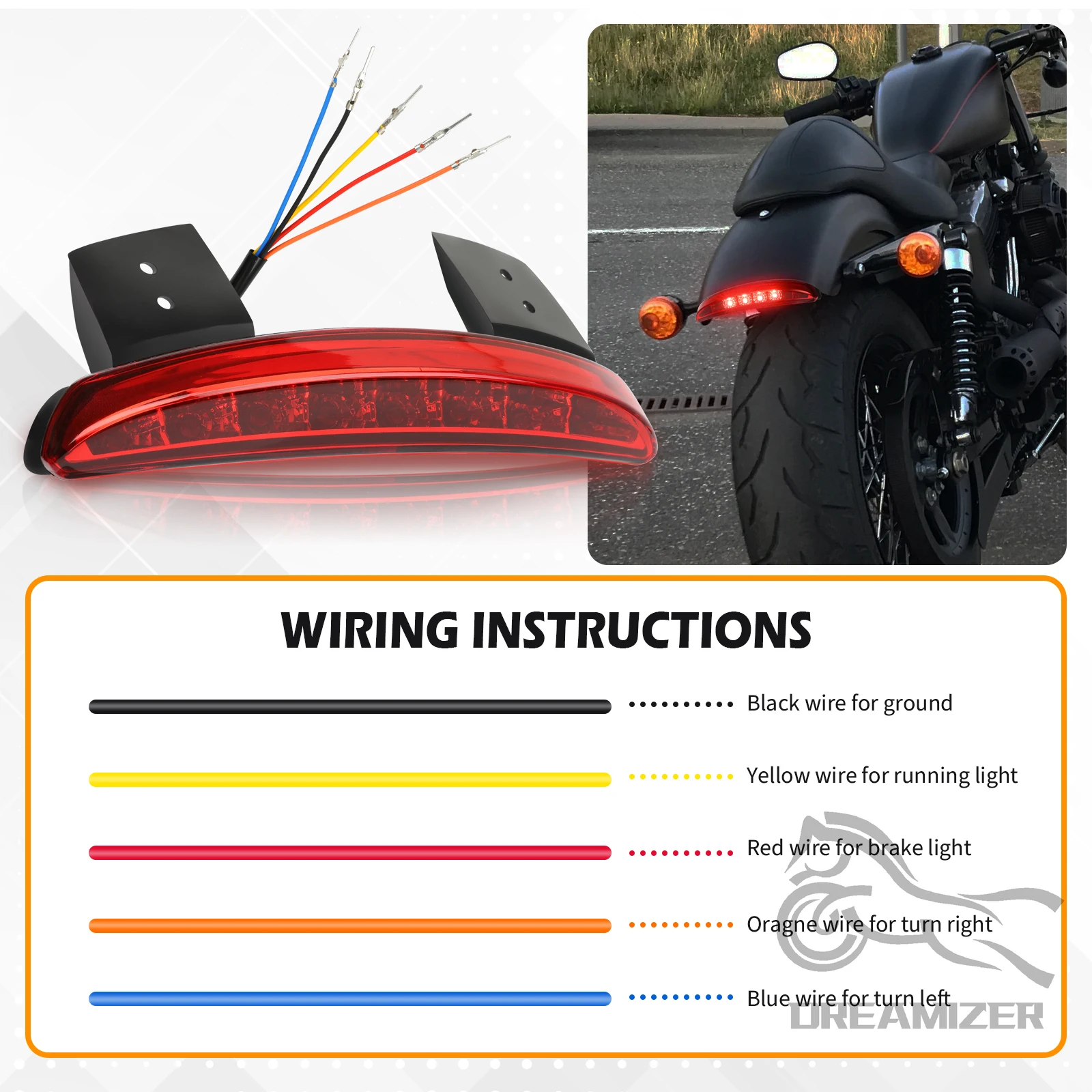 Guardabarros trasero Harley Davidson LED con luz de freno y matrícula - imagen 3