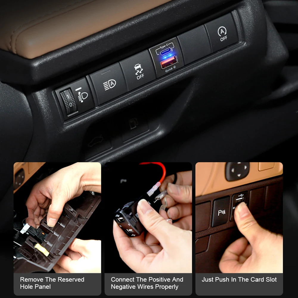 Cargador USB-C PD QC3.0 con voltímetro para Toyota - imagen 3
