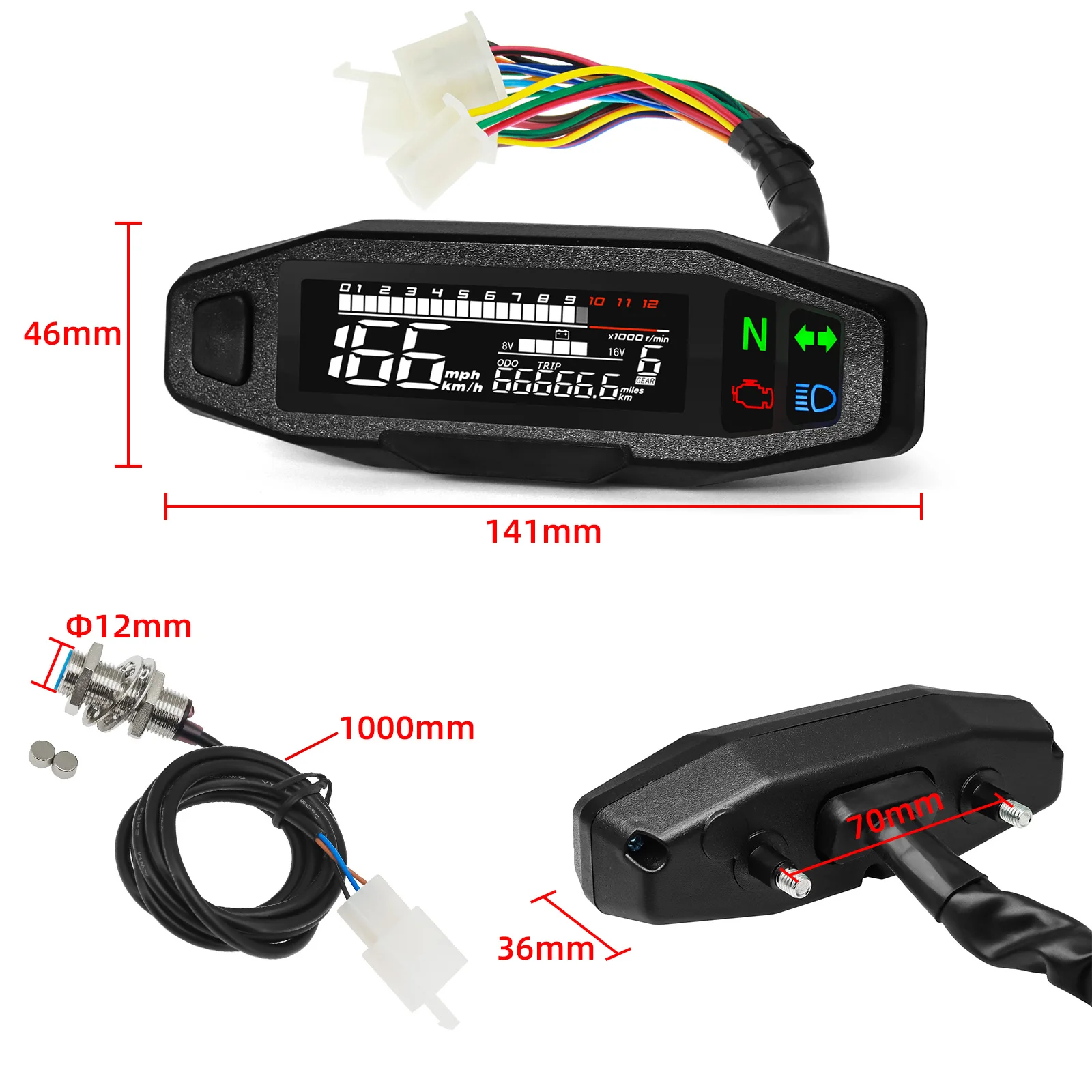 Velocímetro digital universal para moto con odómetro y tacómetro - imagen 3