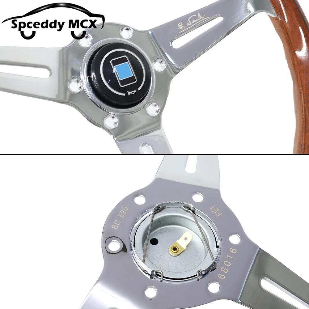 Volante deportivo clásico de madera y aluminio pulido 350 mm para avión - imagen 4