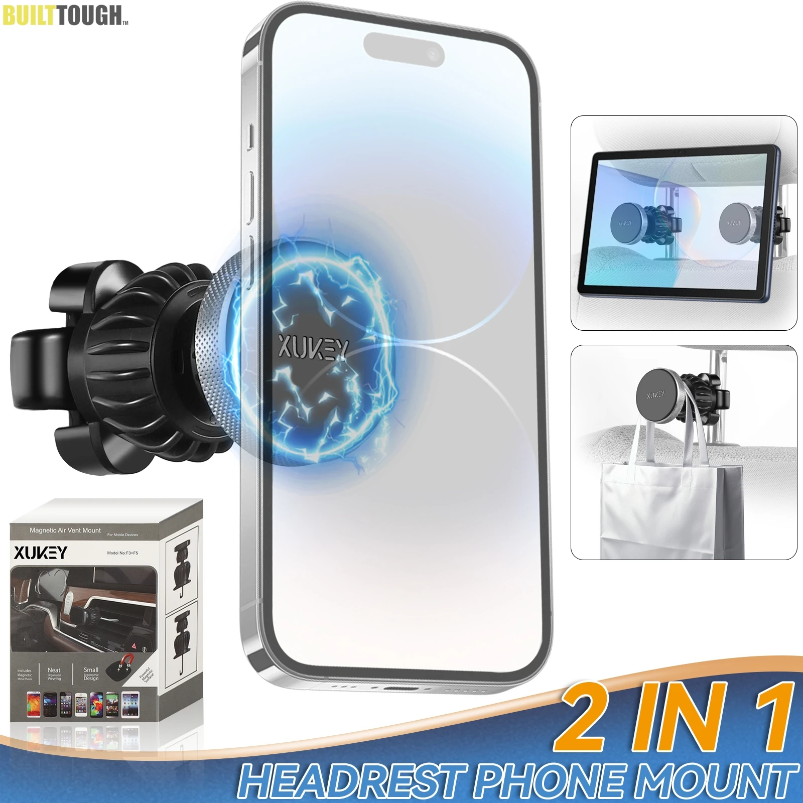 Soporte magnético para reposacabezas coche con tablet y móvil