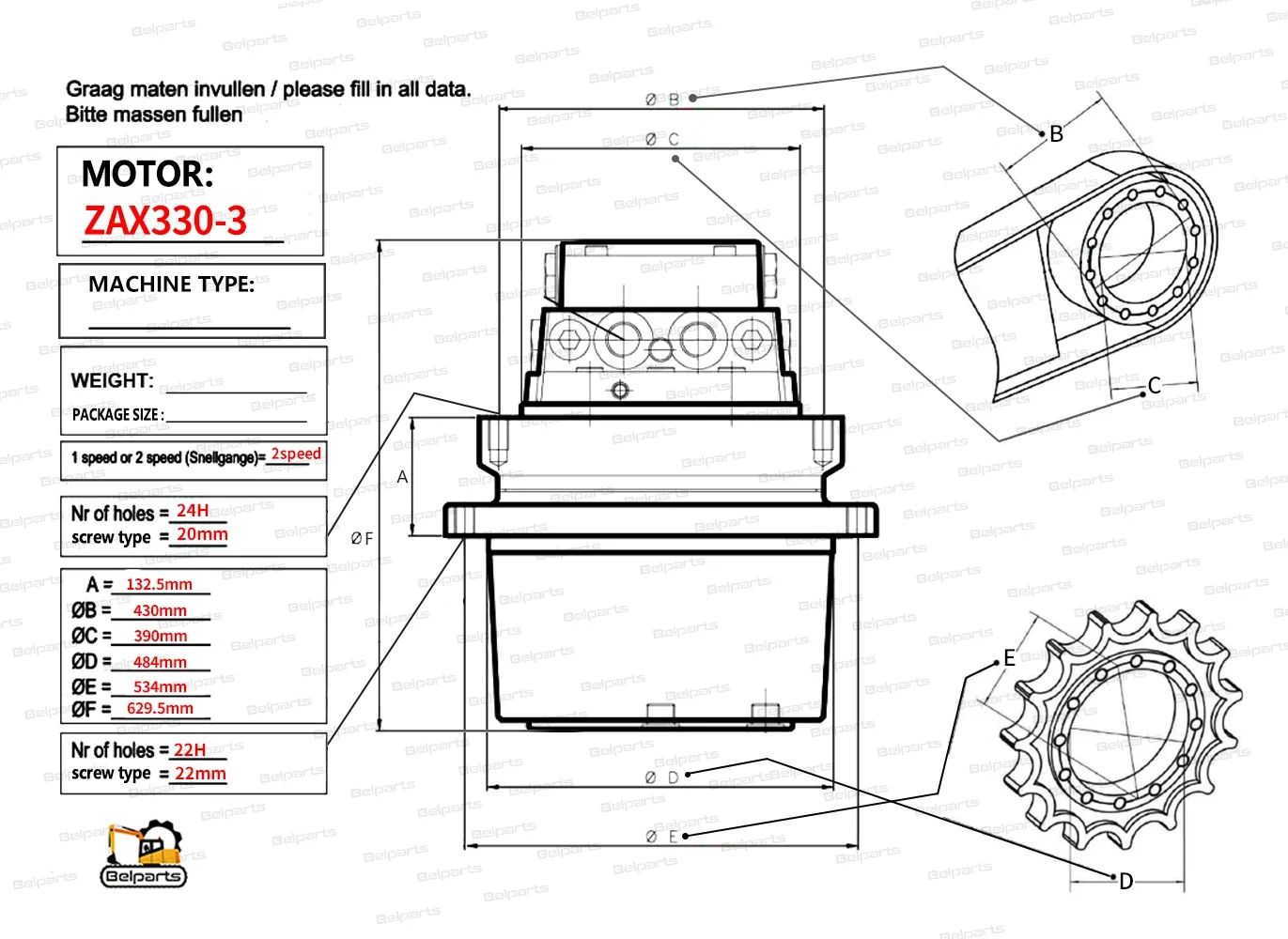 Accionamiento final excavadora ZAXIS330-3 ZX330-3 motor HMGF688A - imagen 2