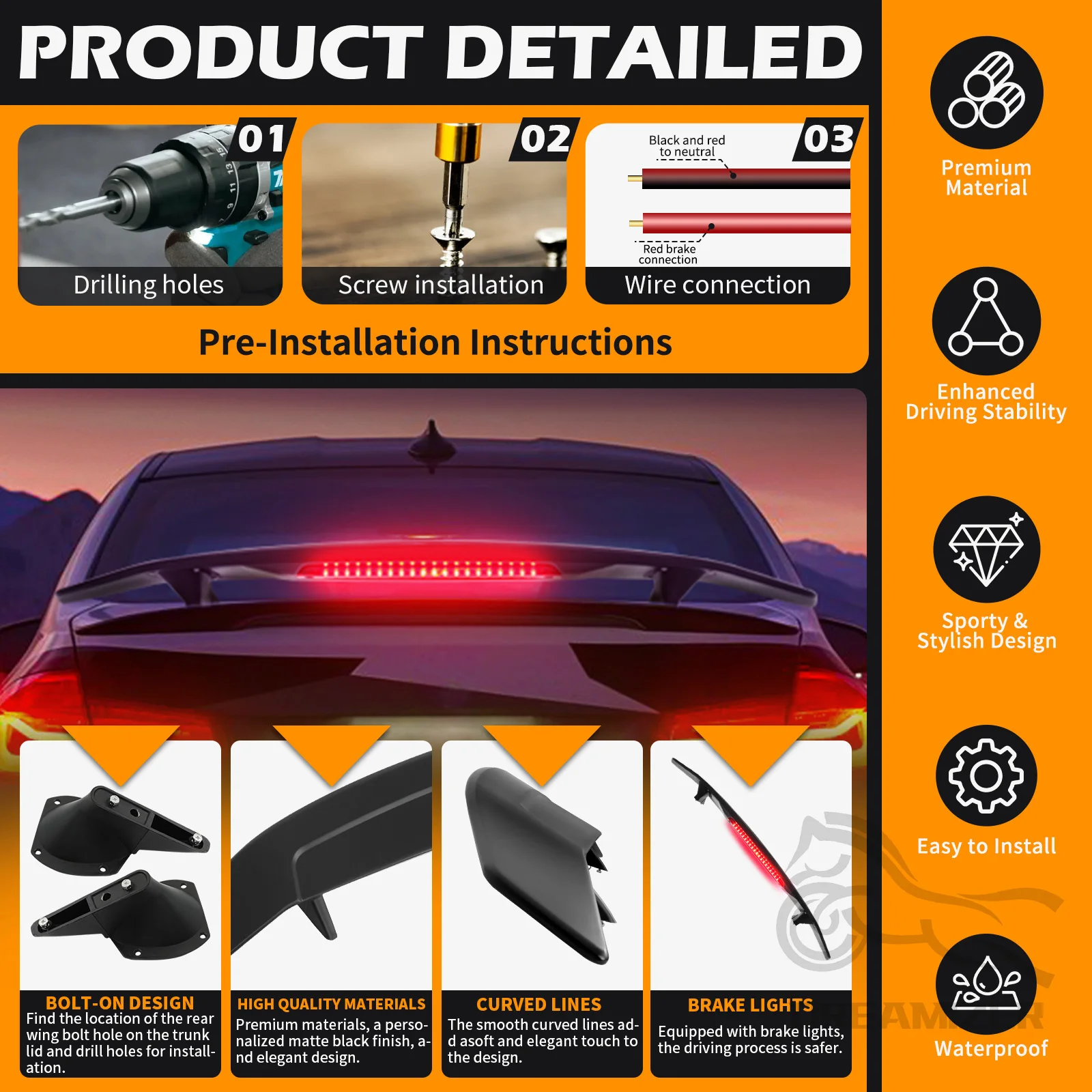 Alerón universal eléctrico para maletero con luz LED ABS - imagen 4