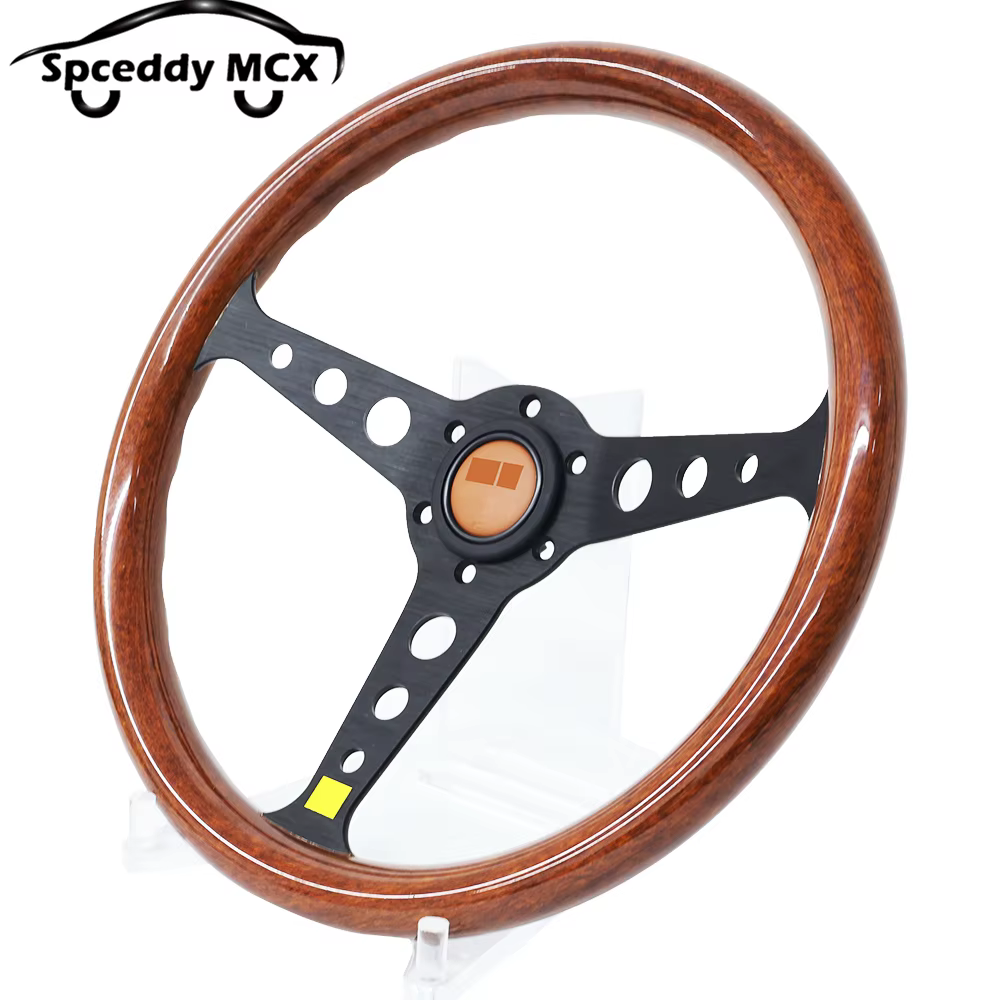 Volante deportivo Indy de madera veteada de 350 mm, estilo JDM - imagen 4