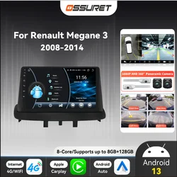 Autoradio Android 13 GPS CarPlay para Renault Megane 3 2008-2014
