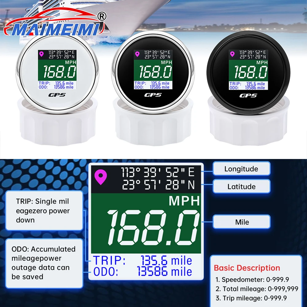 Velocímetro GPS TFT 12/24 V con odómetro para coche y barco