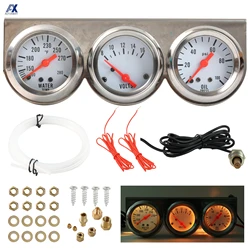 Kit triple reloj 52mm cromado: temperatura, presión aceite, voltímetro