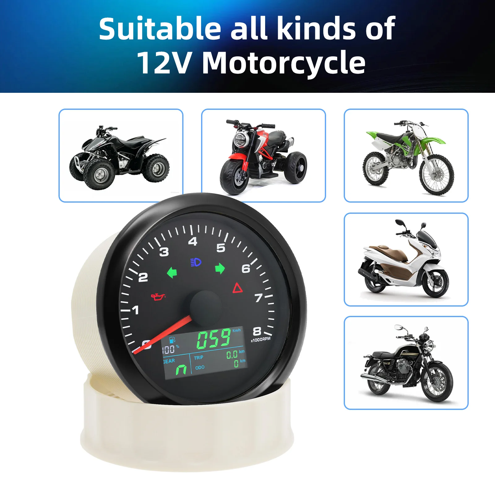 Velocímetro universal 85mm con tacómetro e indicador de combustible - imagen 5