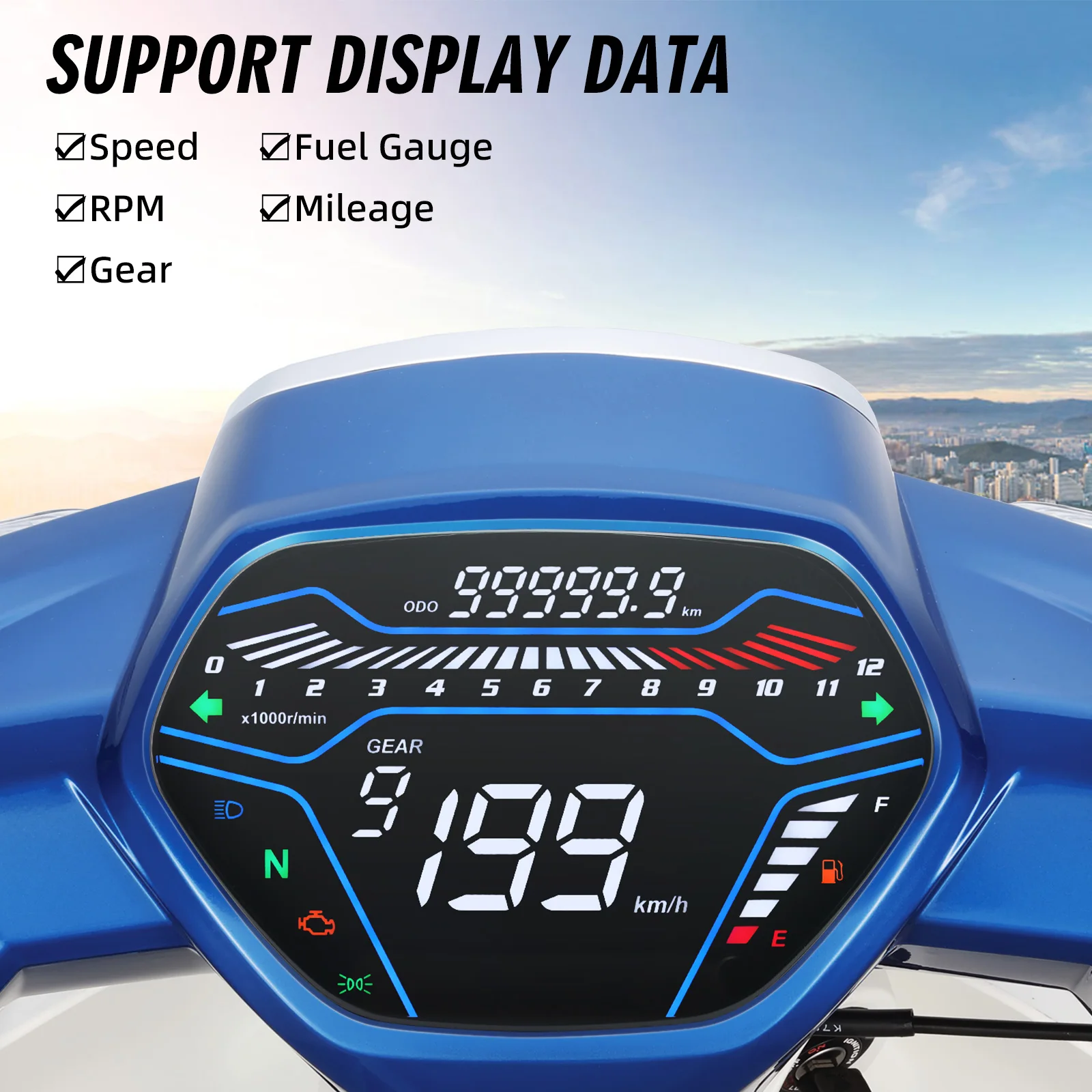 Velocímetro LED digital universal para motocicleta con odómetro