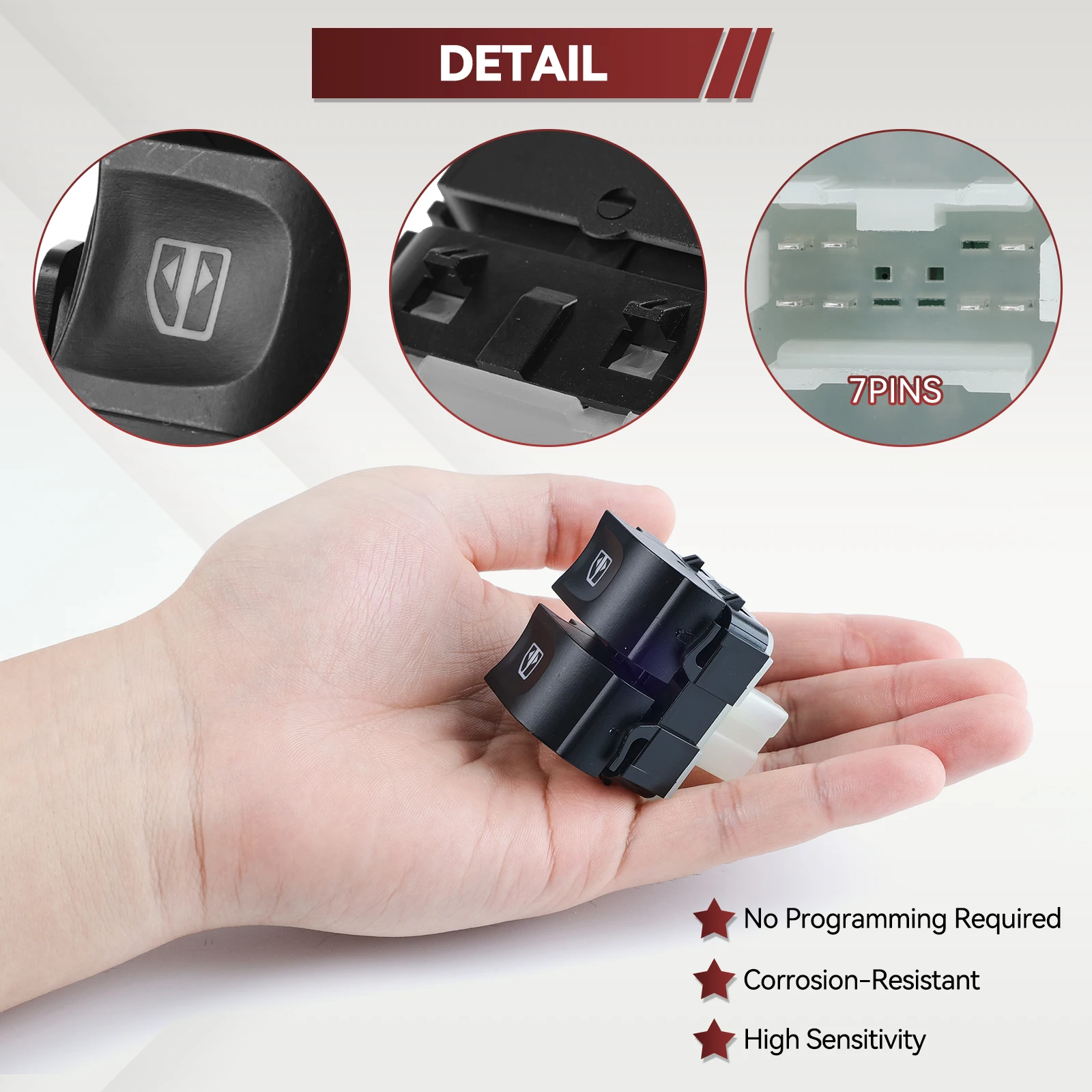 254118044 Botón de interruptor de Control principal de ventanilla eléctrica doble R para Renault Kangoo Trafic Clio MK IV Dacia Lodgy Dokker 254117873 R. - imagen 3