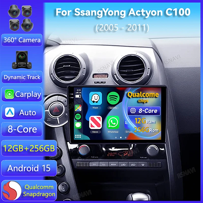Radio Android 15 2 DIN con CarPlay para SsangYong Actyon C100